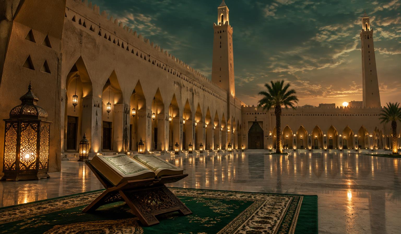 جامع الإمام تركي بن عبد الله بالرياض مع المصحف الشريف مفتوحاً على رحل خشبي